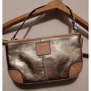 Coach Metallic Gold Wallet Wristlet with Leather Trim